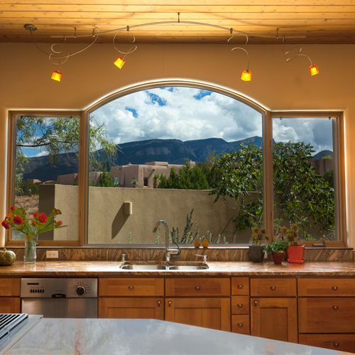 Interior of home featuring the Sandia Mountains th