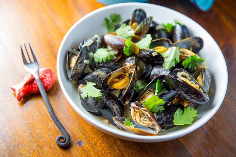 My famous Mussels in a Green Curry Sauce