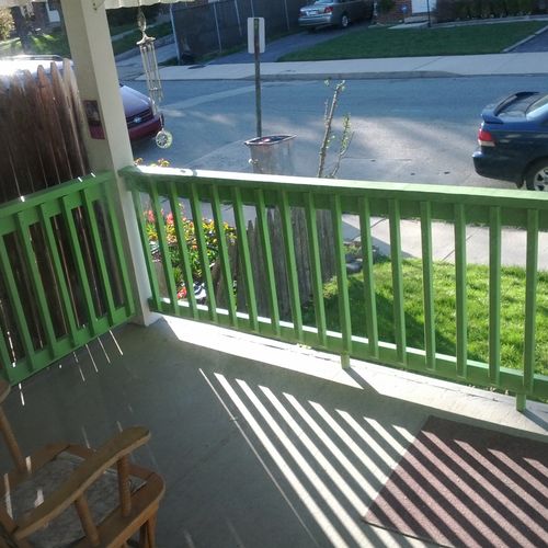 this railing was hand built, painted and installed