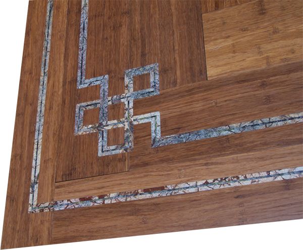 triple stone inlays in bamboo floor