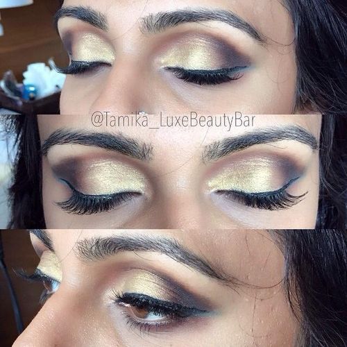 Gold dramatic eyes with strip lashes