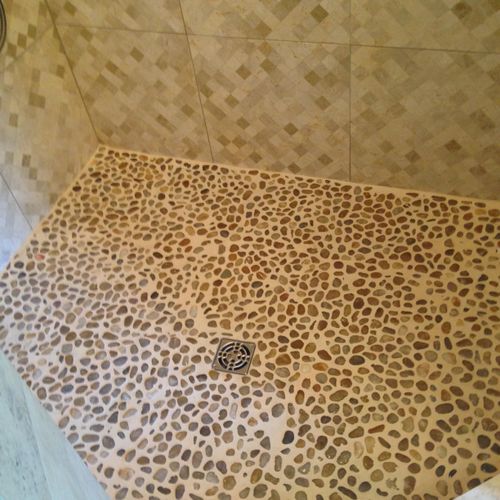 Stone shower floor after