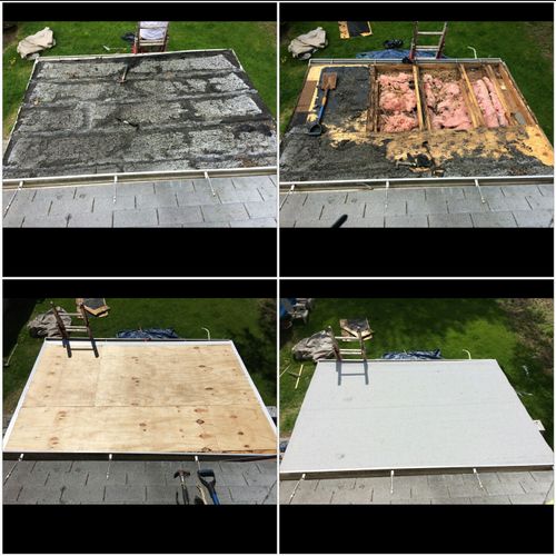 Roof leak stopped and repaired with new plywood an