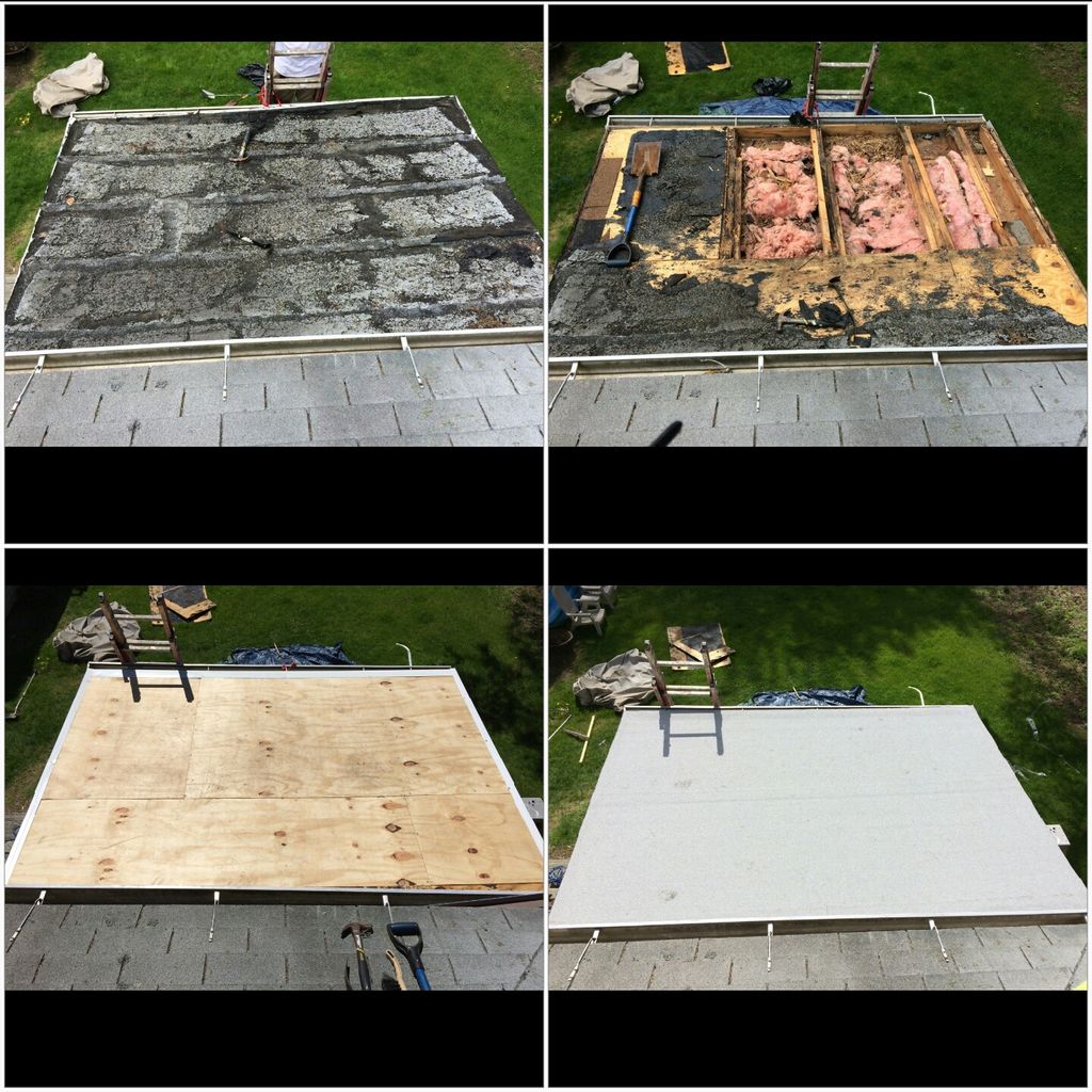 Roof leak stopped and repaired with new plywood an