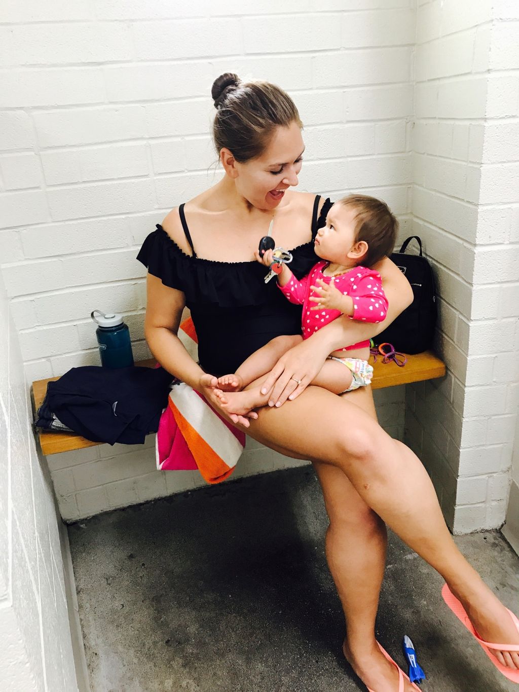 Pre mommy-and-me-swim lesson playtime while her mo