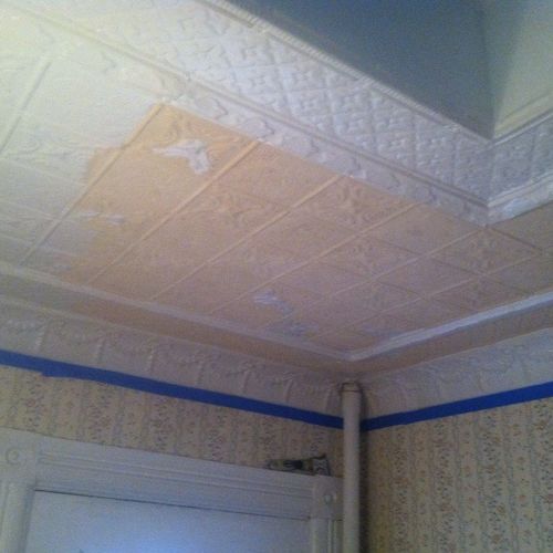 tin ceiling needing refurb