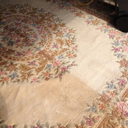 Area rug with half cleaned