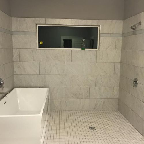 Completed walk-in shower/bath tub