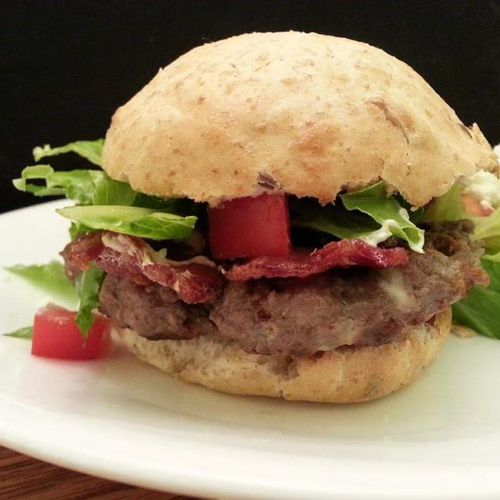 Grassfed Bison Burger with Nitrate Free Bacon!
