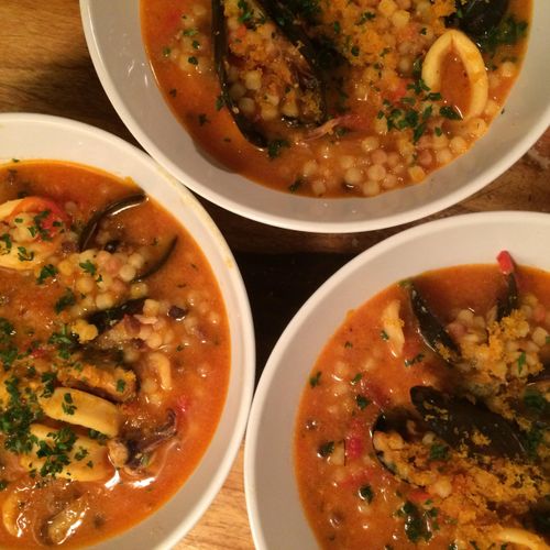 Fregola with mussels and squids