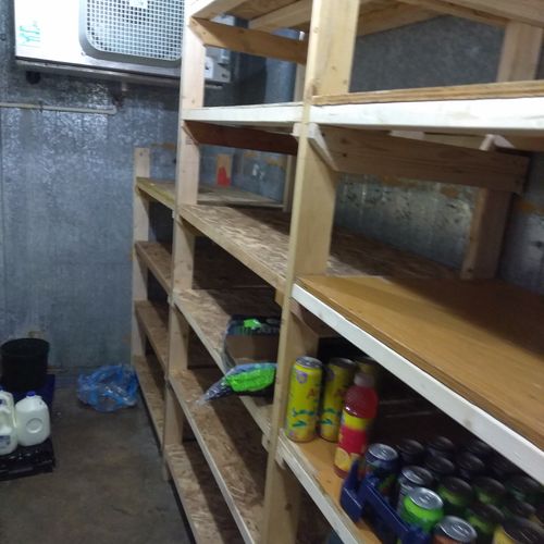 shelving unit inside of freezer