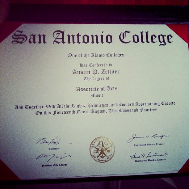 My Associate of Arts in Music degree from San Anto