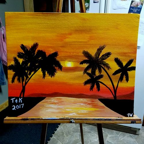 Acrylic painting of a Hawaiian sunset.