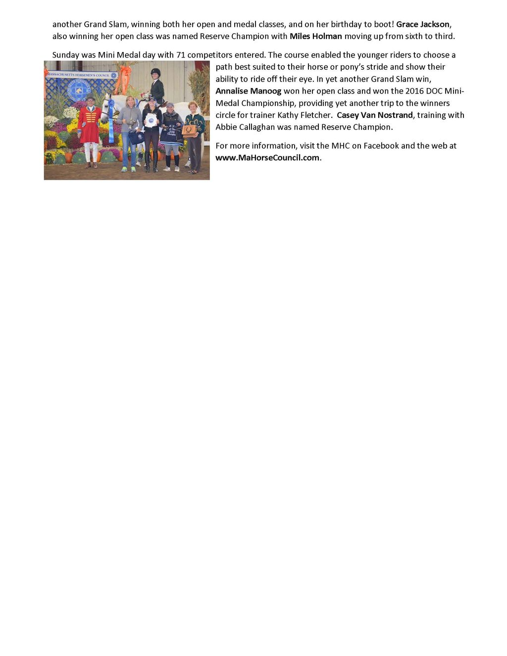 2016 Media. Massachusetts Horsemen's Council year 
