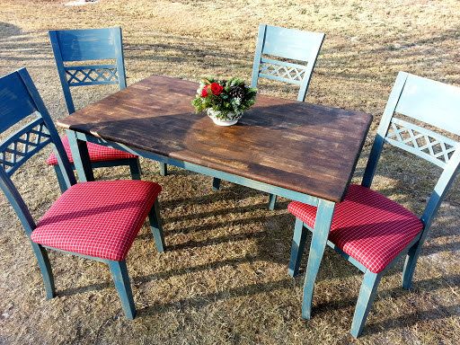 Cottage Blue table with a light distress and stain
