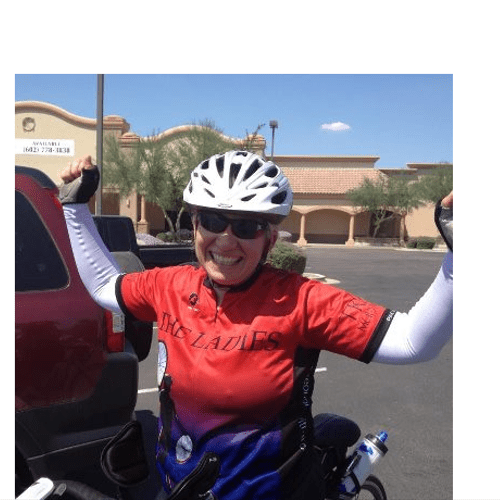 Kerry Finishing her first Century Bike ride