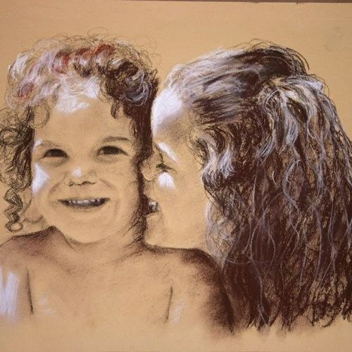 "Best Sisters":
Charcoal on paper from photo