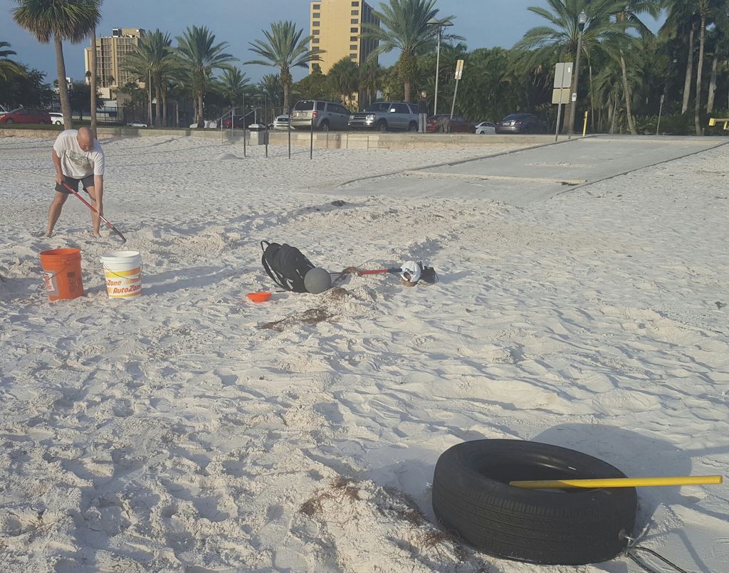 I use sand, shovels, rakes, sledge hammers, tires 