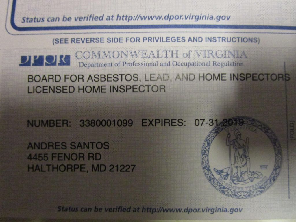 Virginia license # 3380001099