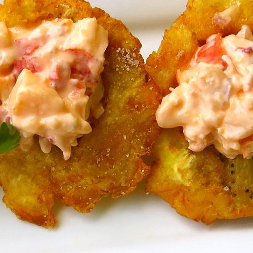 Crispy Plantain Cups filled with Lobster Salad