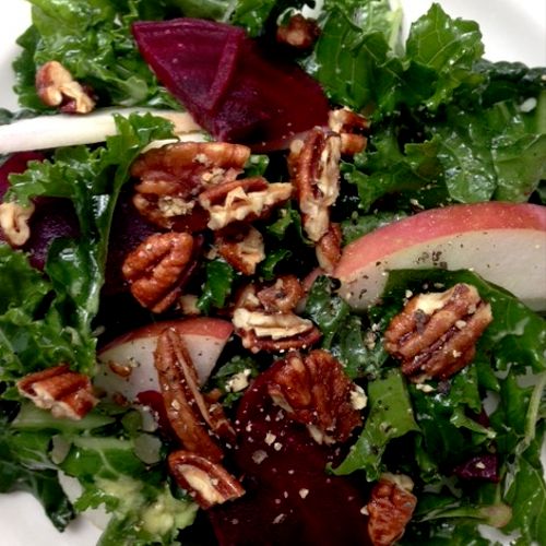 Roasted Kale Salad with Beets, Apples & Creamy Avo