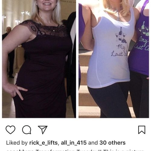 Here’s a transformation picture of my client Amy. 