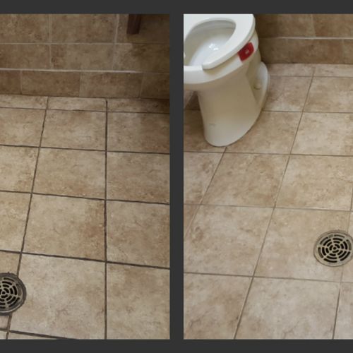 Restroom floor before and after pictures.
