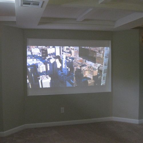 Media room with acoustic chambered ceiling