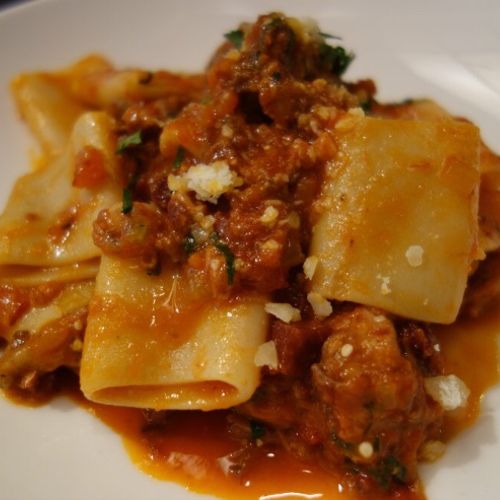 Pork and Beef Bolognese with large Rigatoni