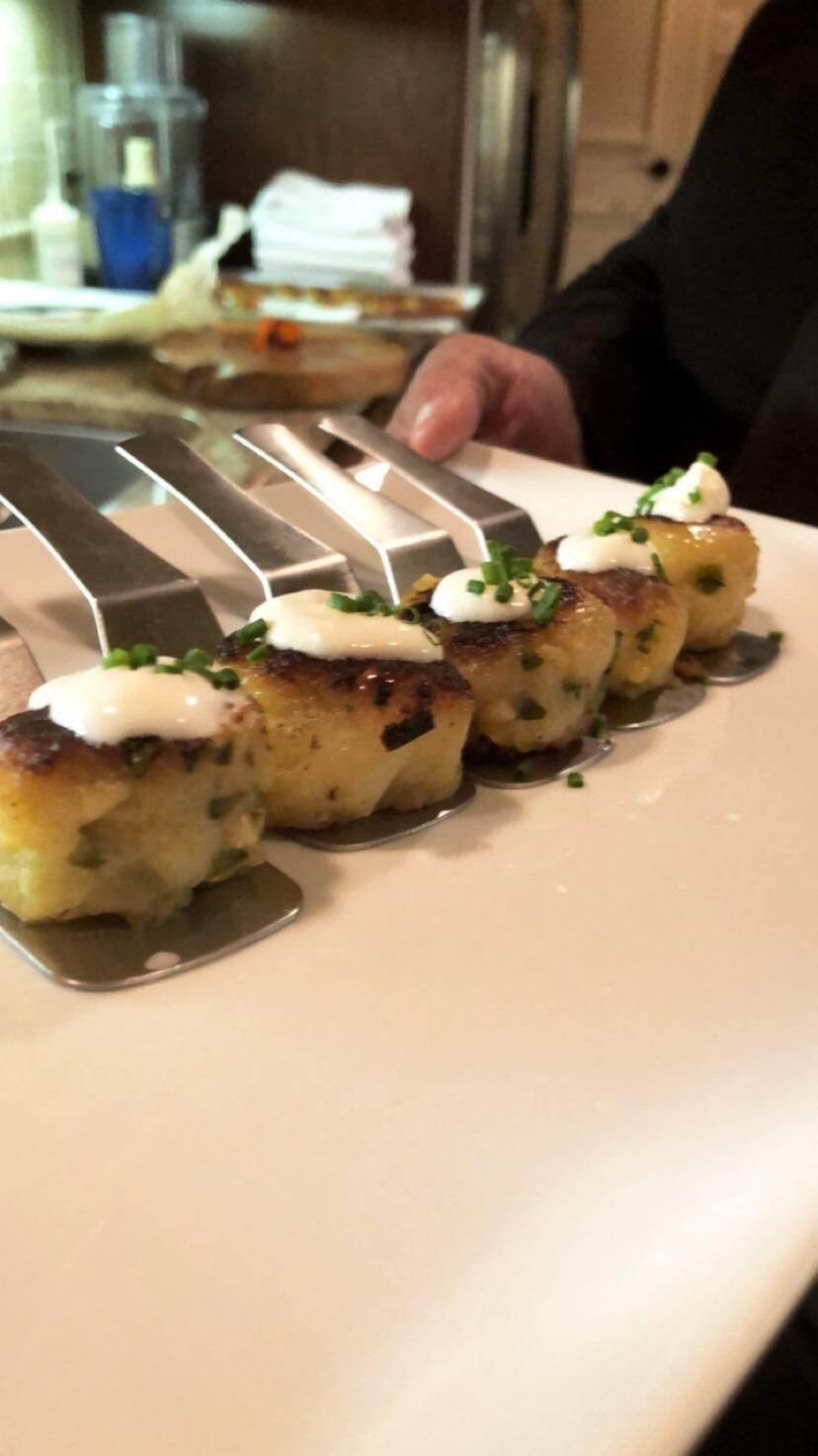 Jalapeno and Cheddar Potato cakes w. Creme 