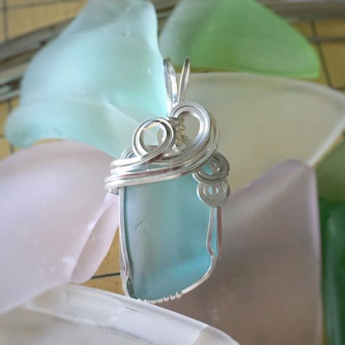 Sterling Silver wire-wrapped Beach Glass pendant