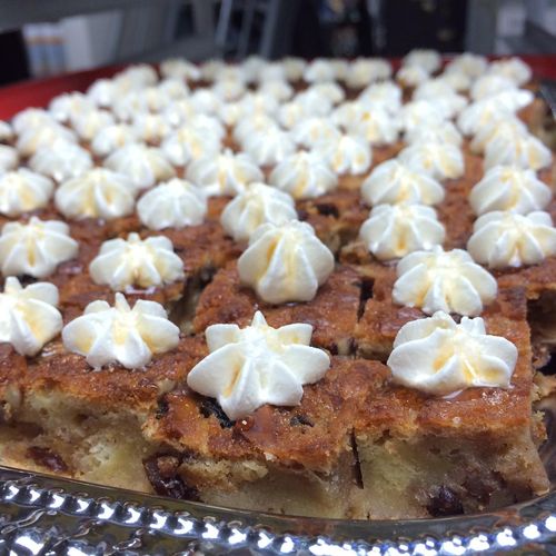 Bourbon bread pudding bites with spiced whipped cr