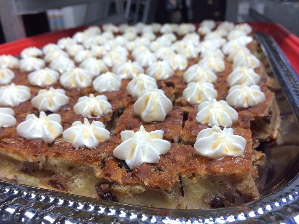 Bourbon bread pudding bites with spiced whipped cr
