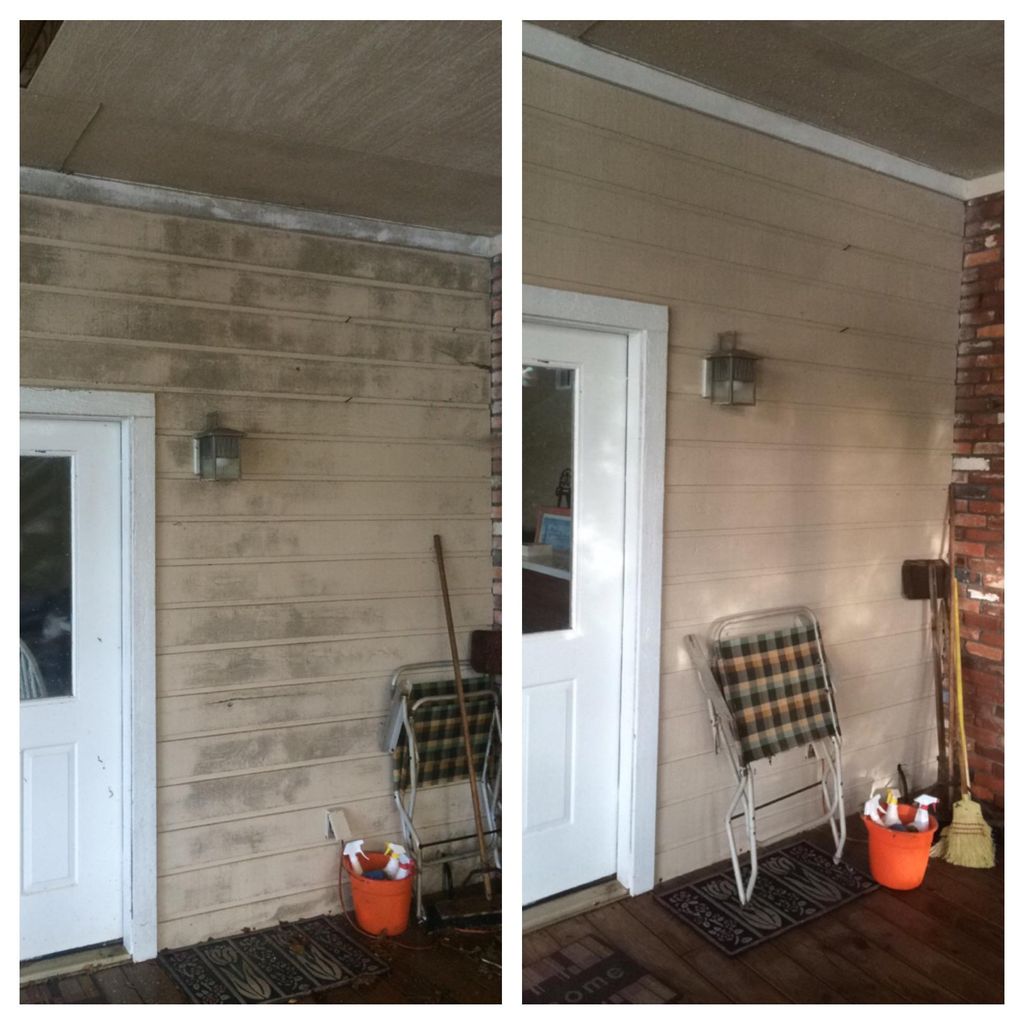 Before and after on the vinyl siding of a resident