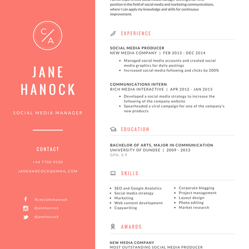 Check out this modern resume sample for John Hanco