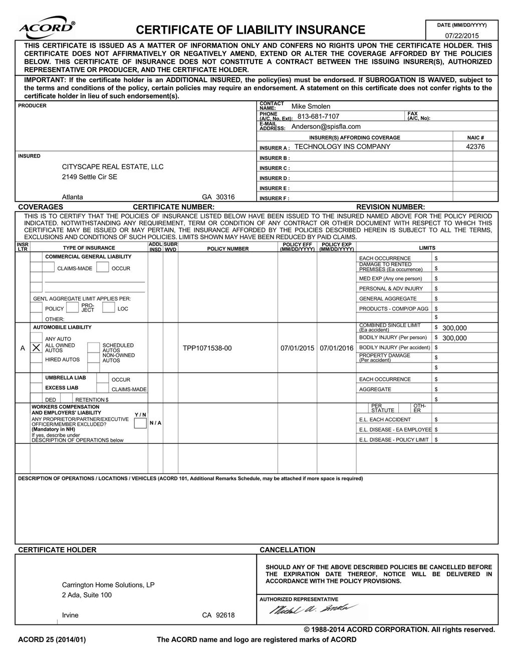 Proof of Auto Insurance