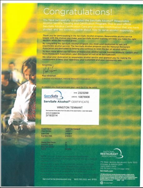 Serve Safe Certificate
