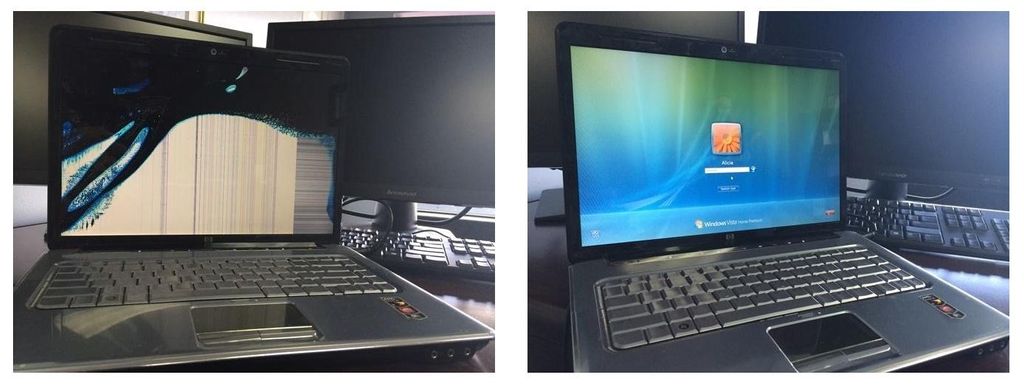 Before and After - Broken Laptop Screen.