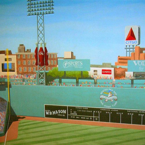 This of course is Fenway park, painted on the bedr