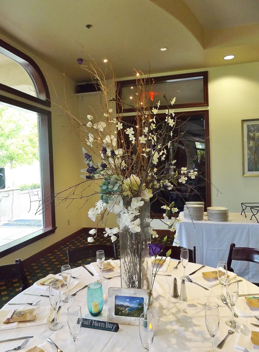 A rustic centerpiece made with real twigs.