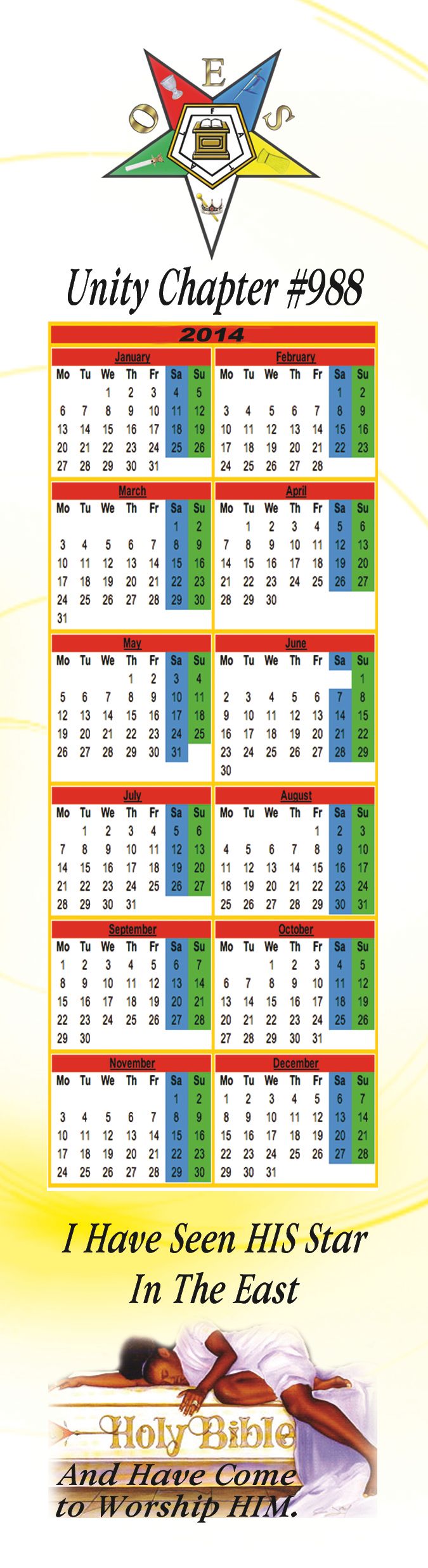Bookmark for an Eastern Star Organization