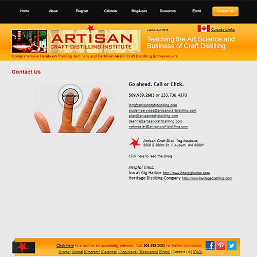 Website design for Artisan Craft Distilling Instit