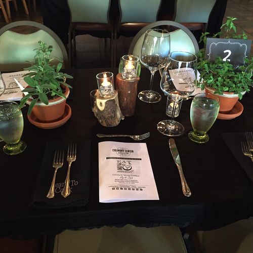 "Green" tablescape for a wedding shower (held at T
