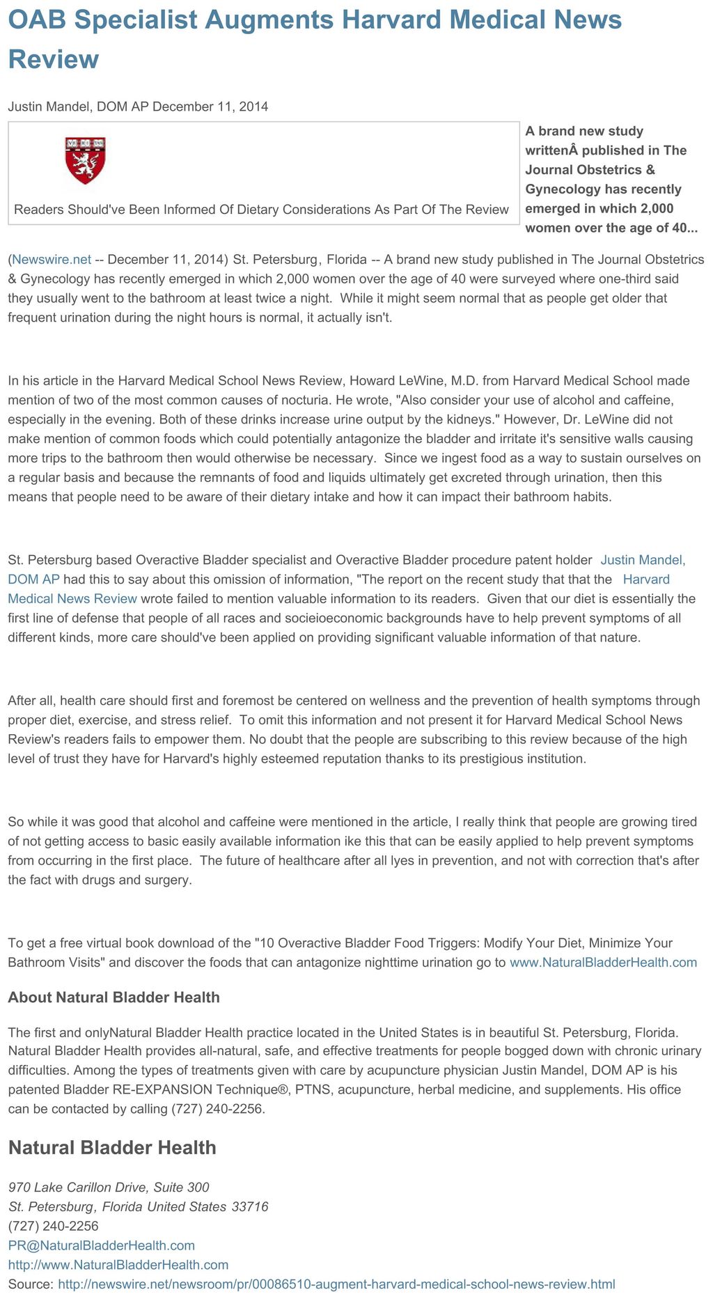 A recent press release sent out titled "OAB Specia