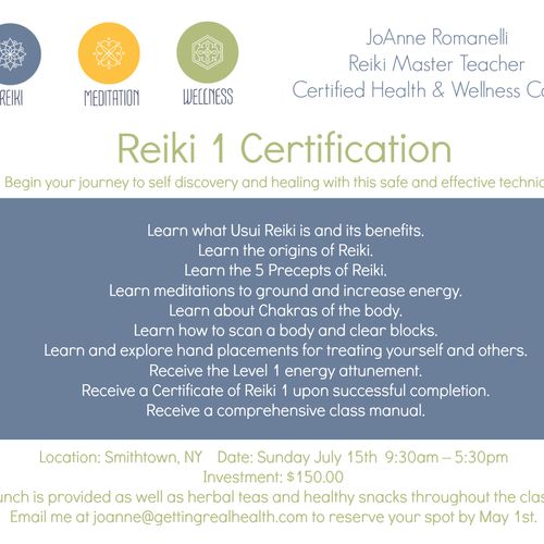 Reiki 1 Certification Class