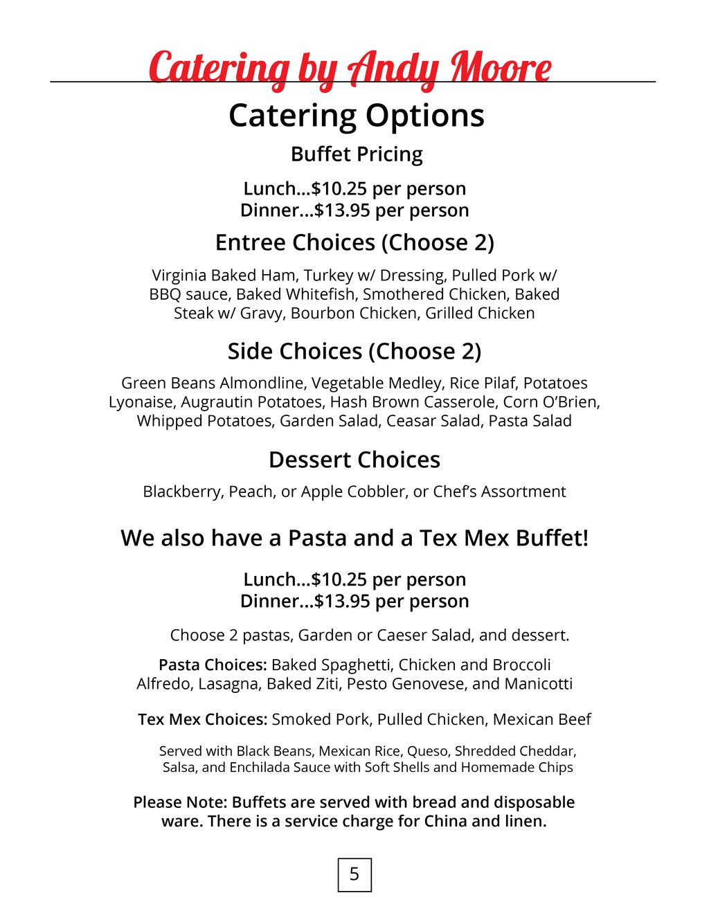 Current Catering Menu, Page 5