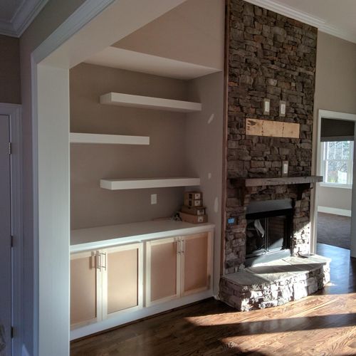 Custom Fireplace surround, Built-in lower cabinetr