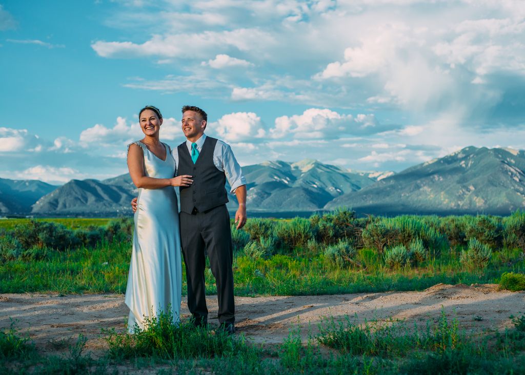 Bride and Groom with an amazing background