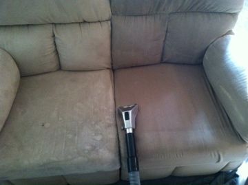 Upholstered furniture cleaning, using steam, hot w