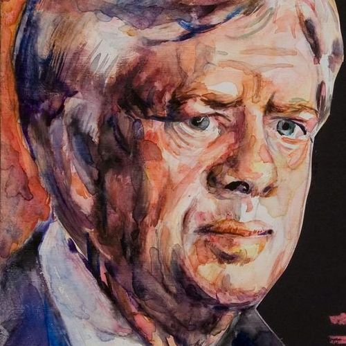 Jimmy Carter -- Watercolor on gessoed paper